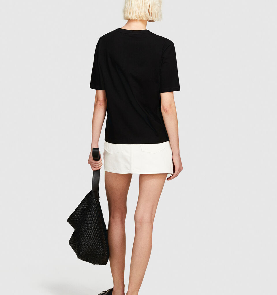 T-shirt with embroidery - women's short sleeve t-shirts - Black | Sisley image number 3